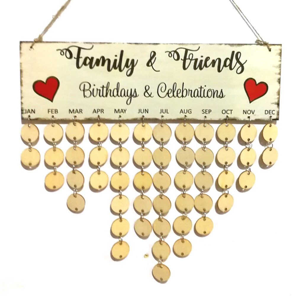 Doe-het-zelf houten kalender om op te hangen met etiketten, handgemaakte ornamenten, verjaardagsherinnering voor familie en vrienden, kalenderbord voor woondecoratie Doe-het-zelf houten kalender om op te hangen met etiketten, handgemaakte ornamenten, verjaardagsherinnering voor familie en vrienden, kalenderbord voor woondecoratie