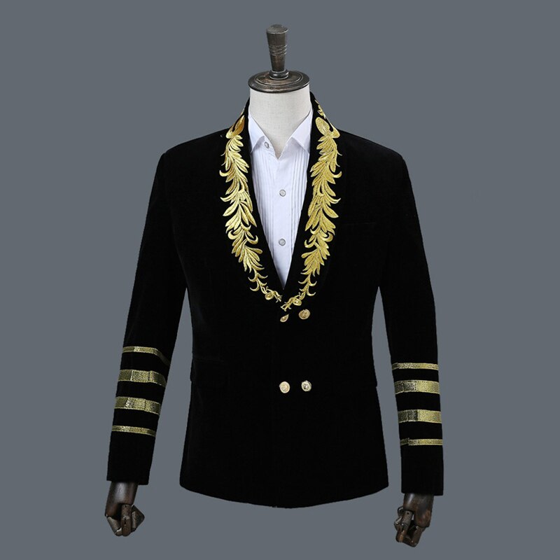 Plyesxale-Blazer con bordado para hombre, Blazer de terciopelo de ante, de , doble botonadura, azul real, Burdeos, negro, Q296: Negro / XL