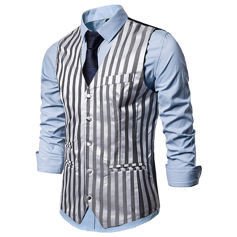 Gestreept herenpak vest klassieke jurk bruiloft blazer masculino slim fit gilet de costume: Lichtgrijs / S