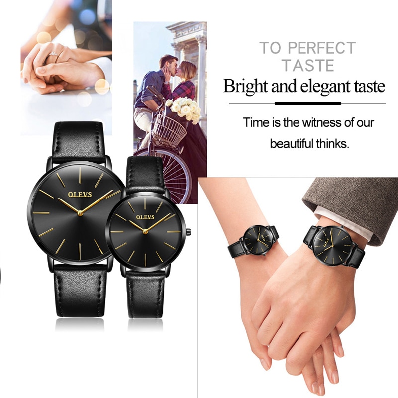Olevs lovers horloges voor heren, dameshorloge met imitatieleren band, quartzhorloge, herensporthorloge, dameshorloge, dameshorloge, paar, doos