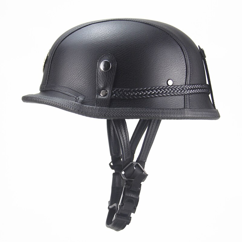 1Pcs Adult Open Face Vintage Half Leather Motorcycle Cycling Helmet 2Colors Available