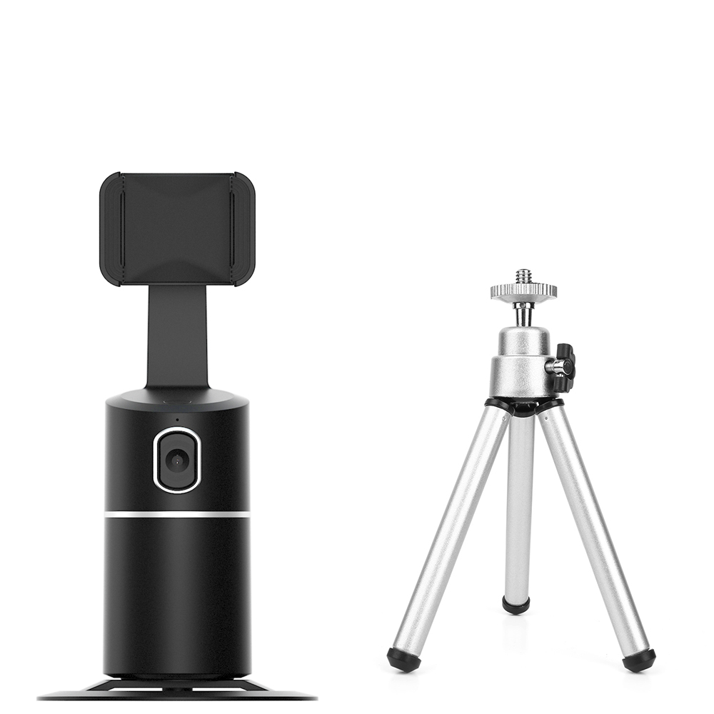 Estabilizador de cardán de seguimiento facial automático, trípode para teléfono, accesorios con rotación de 360 grados, seguimiento inteligente por Ia, foto, Vlog, grabadora de vídeo: Black with Silver