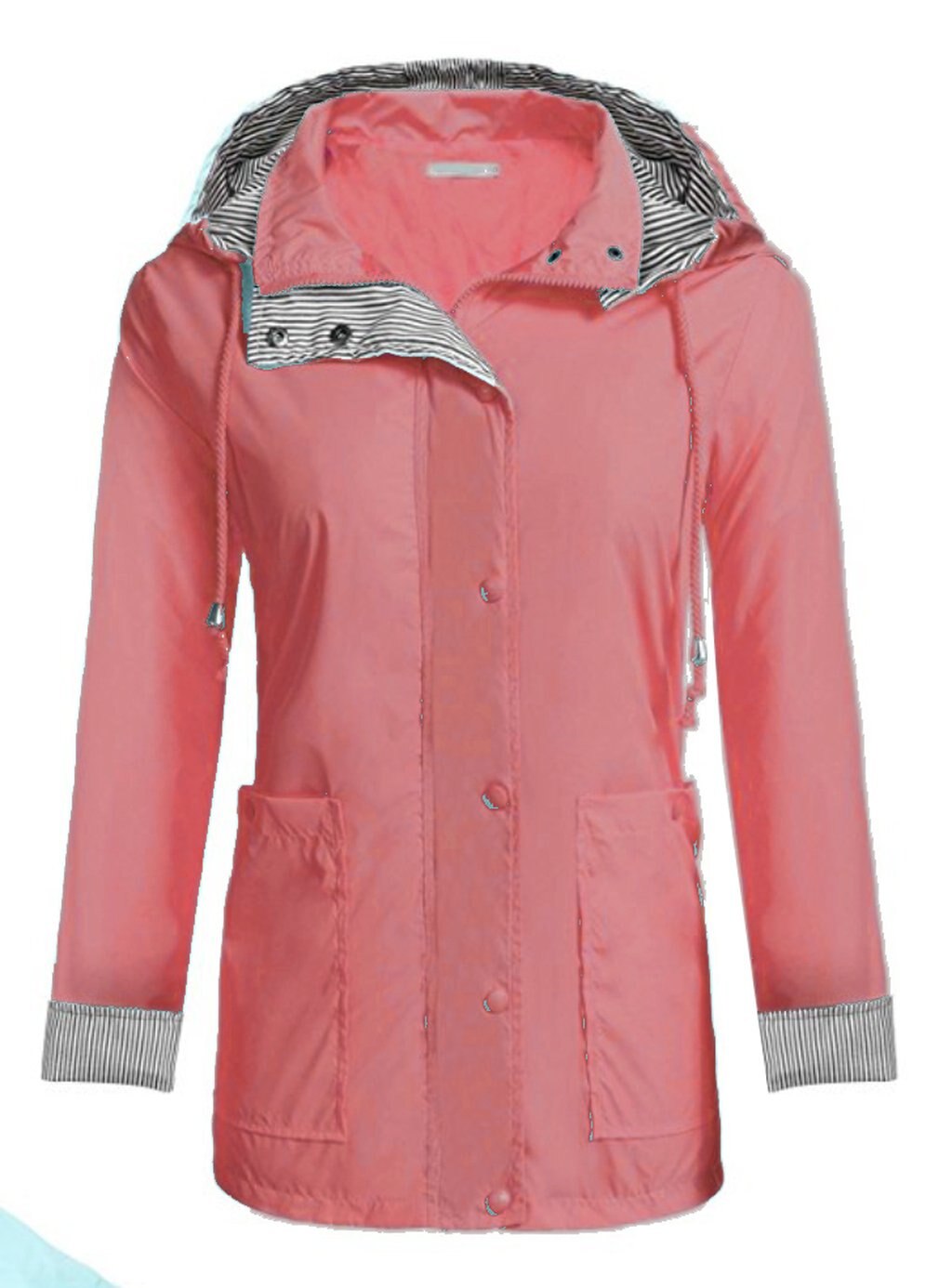 Lightweight Women Hooded Raincoat with 2 Big Pockets Long Sleeve Waterproof Zipper Rain Jacket Outdoor Rainwear: orange pink / XL