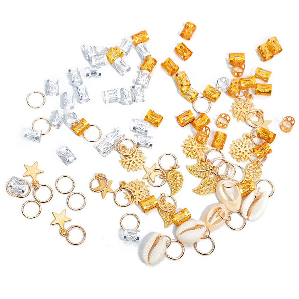 80PCS African Hair Jewelry Braid Accessories Decorations Gold Silver Metal Hair Ring Tubes Cuffs Dreadlocks Dread Beads