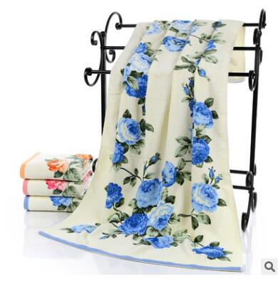 75*140 cm Blumenmuster Baumwolle Badetücher für Erwachsene, Strand Frottee Handtücher Schlecht, Blume Schlecht handtuch, Serviette de Bain: Blau Stil 1