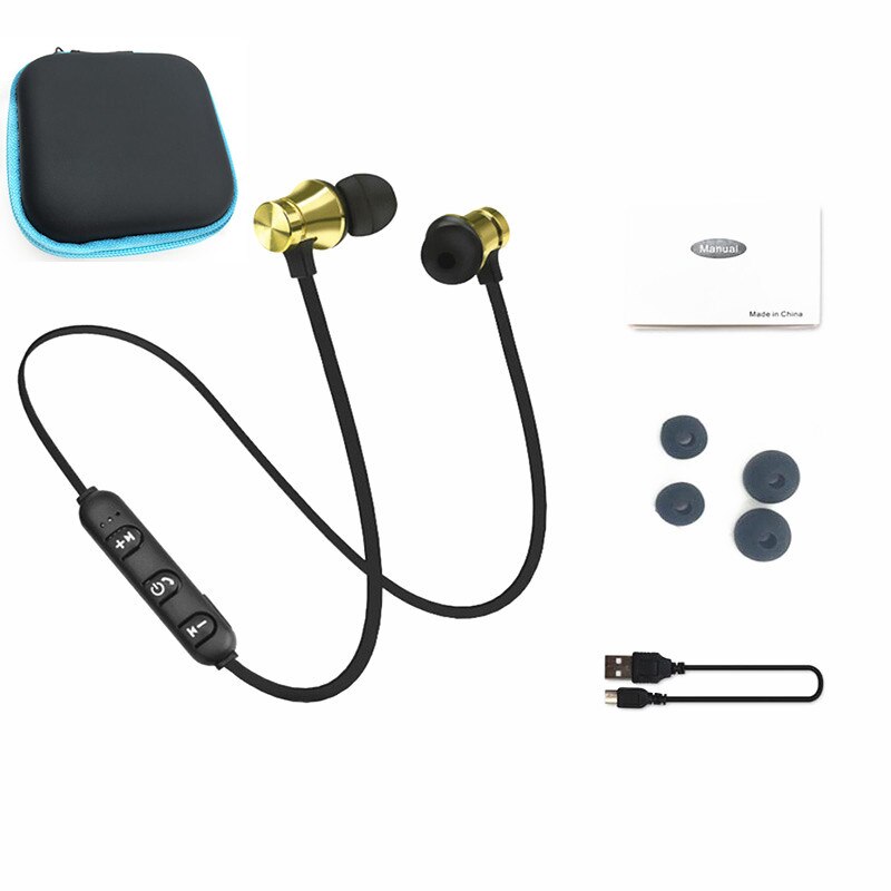 Magnetic attraction Bluetooth Earphone Sport Headset Fone de ouvido For iPhone Samsung Xiaomi Ecouteur Auriculares: gold with case