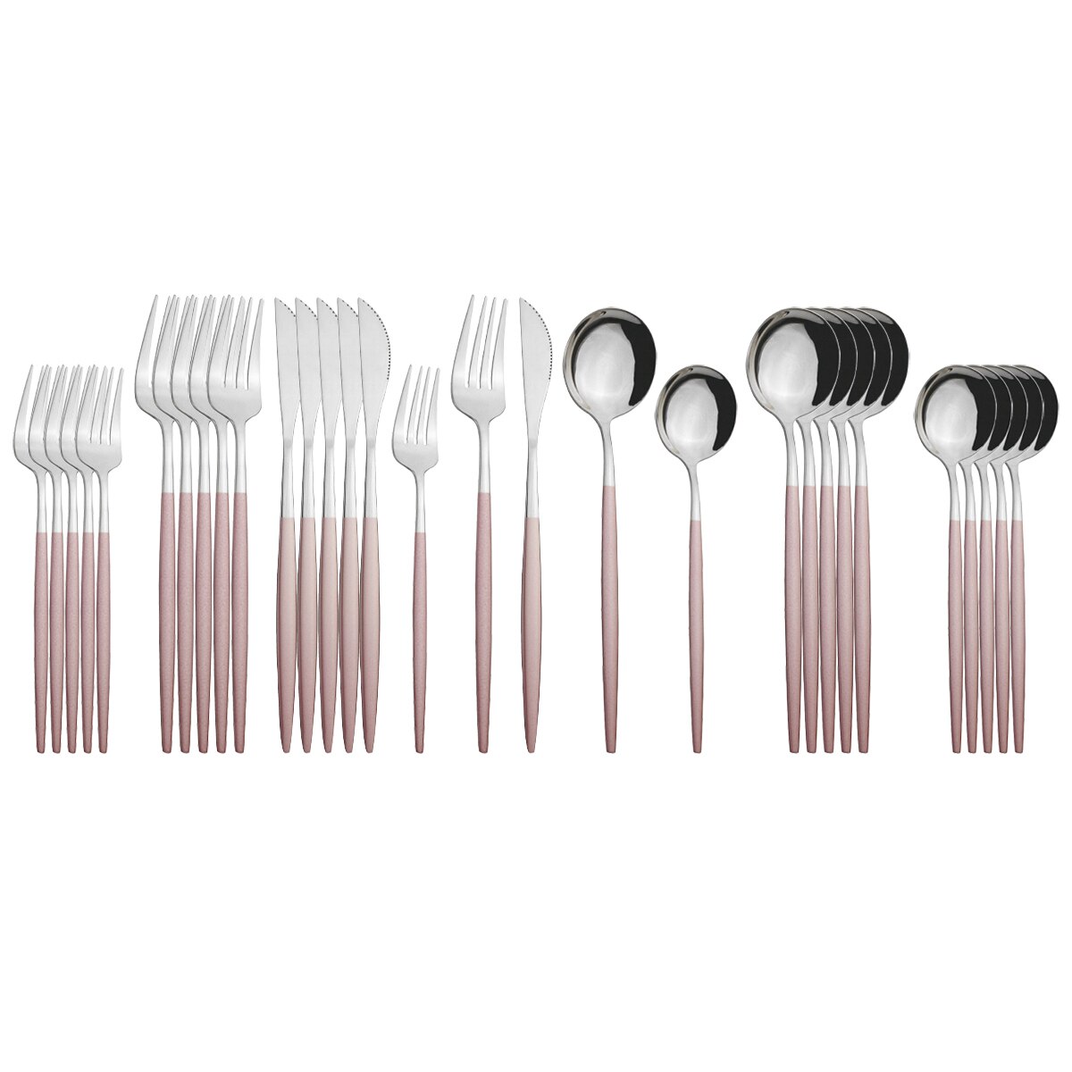 30Pcs White Gold Cutlery Set Stainless Steel Dinnerware Set Knife Fork Spoons Tableware Set Home Kitchen Flatware Silverware Set: Pink Silver