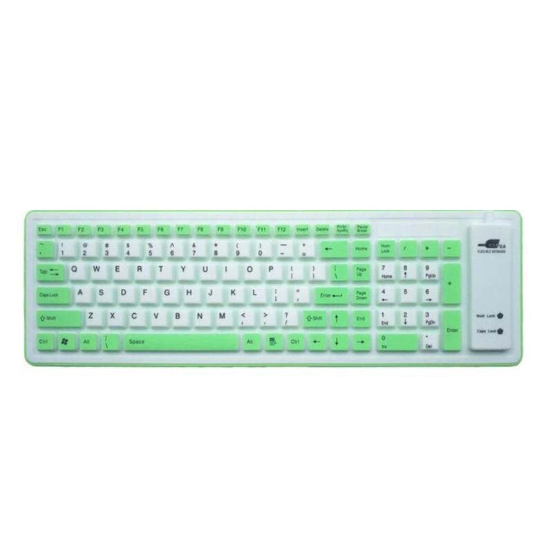 Foldable Silicone Keyboard USB Wired Silicon Flexible Roll Up Soft Keyboard for PC Laptop: Green