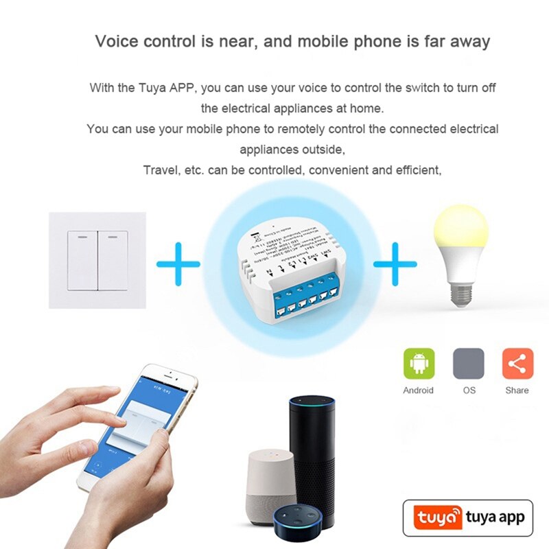 ! 2CH Wifi/Tuya Smart Life Control Switch Breaker Smart Home Appliance Switch Traditional Switch Turn Into A Smart Modu
