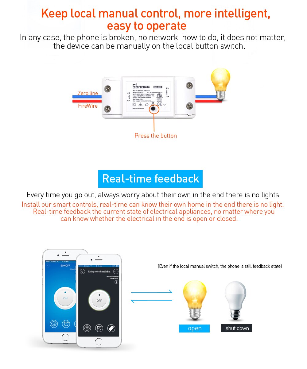 1/2/3/5/6/8/10PCS SONOFF Basic R2 DIY Wifi Switch 10A Wireless Remote Smart Switch Light AC 90-250V Smart Home Automation Module