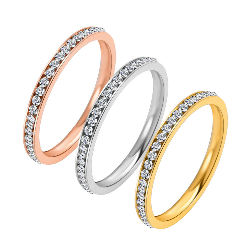 Anillo de circonia cúbica helada de 2mm para mujer, anillos de boda de acero inoxidable de Color dorado y plateado para mujer, de joyería de