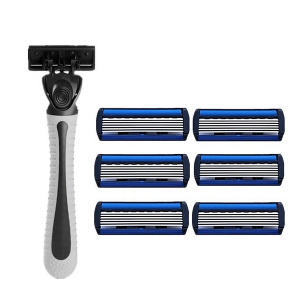 1 stk skægbarberstativ  +6- lags blade manuel skægshaver manuel håndsikkerhedsbarbermaskine 6 stk 6- lags blade abs grip anti-slip