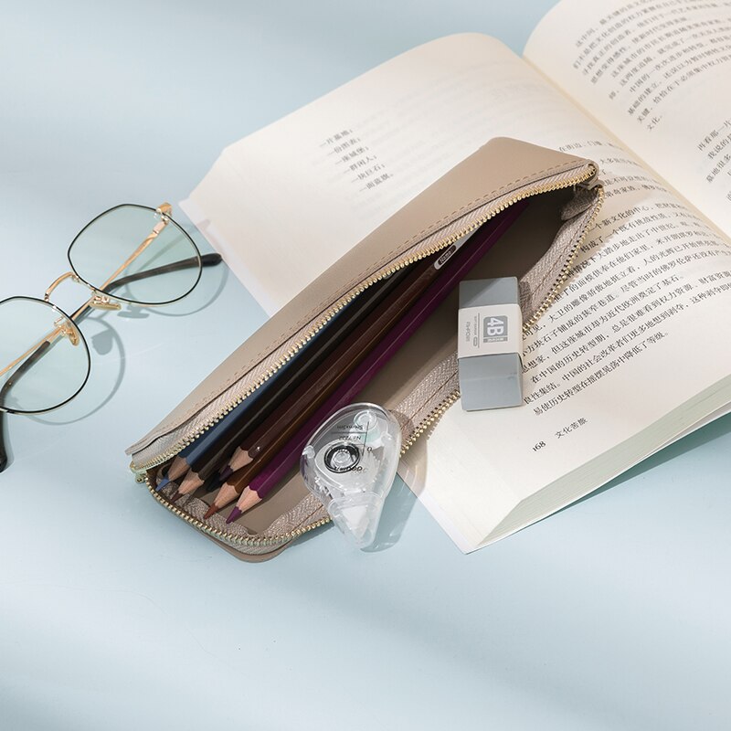 Etui dames met rits, schattig leren potlood, etui voor kunststudenten, schets, kleurpotloodtas