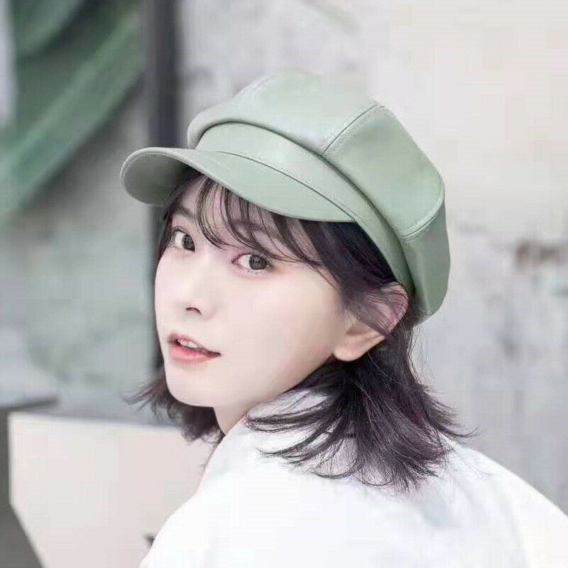 Chapeau béret en cuir pour femme | Automne, hiver chapeaux octogonaux, casquette plate, casquette chaude solide pour femme