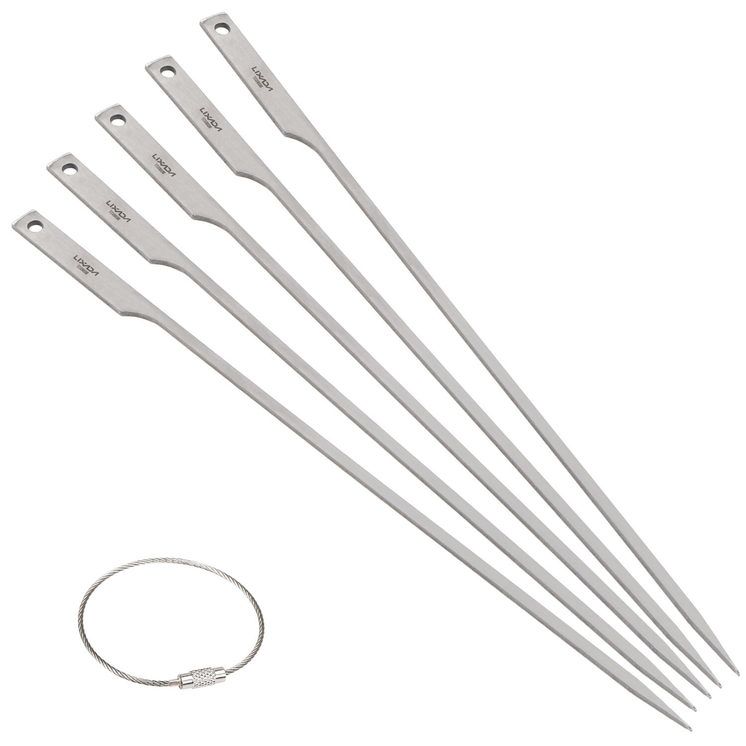 Lixada 5 st återanvända platta titan grillspett utomhus bakgård picknick grill grill grill kabob spett grillpinnar med trådring