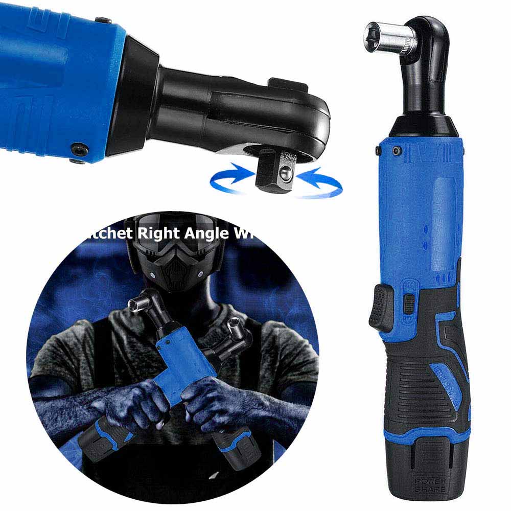 Llave de ángulo recto, Tuercas eléctricas inalámbricas, llave de carraca de 12V, elimina tornillos, tuercas, herramientas de reparación de automóviles, dos baterías