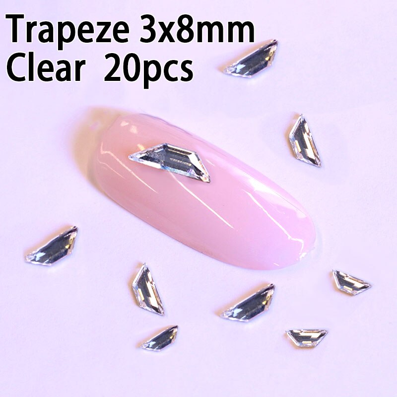 Warovsky-piedras para decoración de uñas, 20 Uds., Multicolor, trapecio 3D Strass 2772, gemas, diamantes de imitación, joyería para uñas: 3x8mm Clear