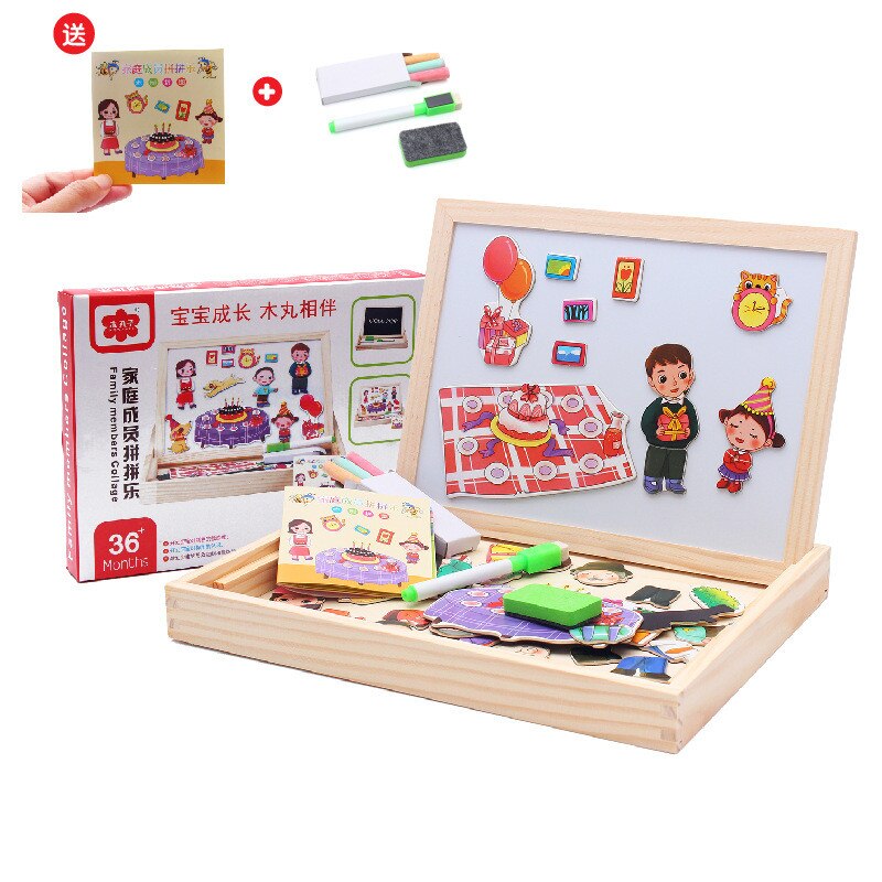 3D Wooden Magnetic Puzzle - Figures, Animals, Vehicles, Drawing Board - Educational Toy for Kids