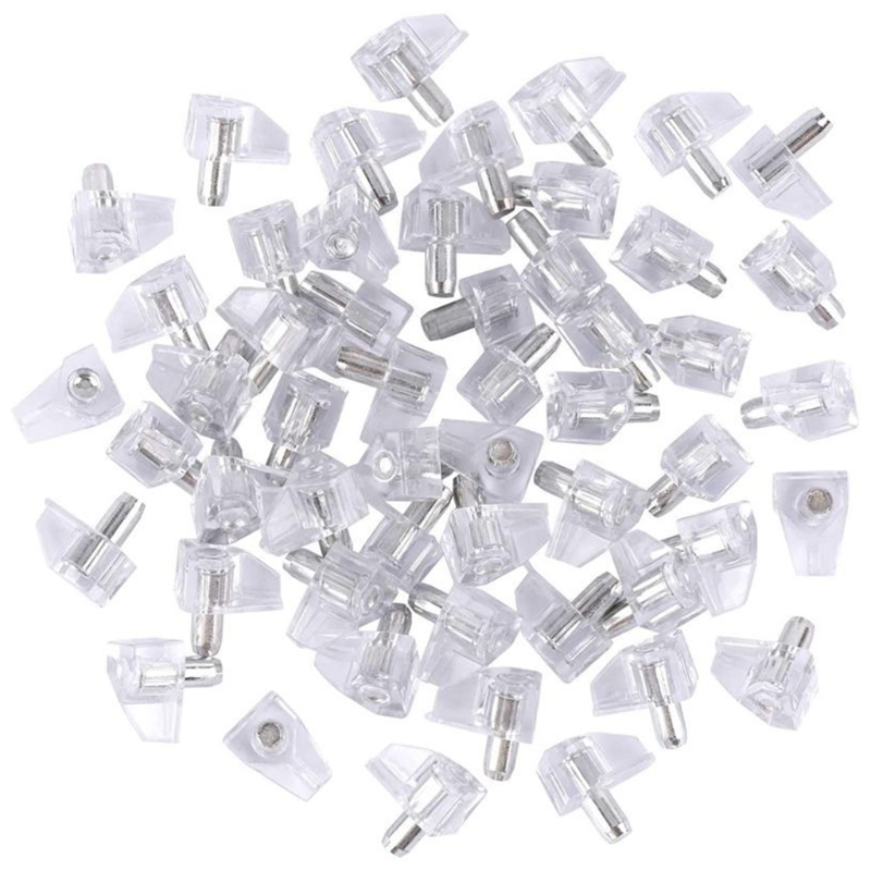 100Pcs 5mm Clear Cabinet Shelf Support Pegs Clips Holder Plastic Bookcase Self-Locking Pins Bracket for Kitchen Tool B03E