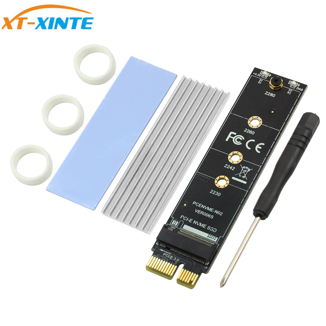 PCI-E PCI Express 3.0 X1 to M.2 M KEY Interface for NVMe SSD M.2 Riser Card Adapter Heatsink SSD 2230 2242 2260 2280 Full Speed: White