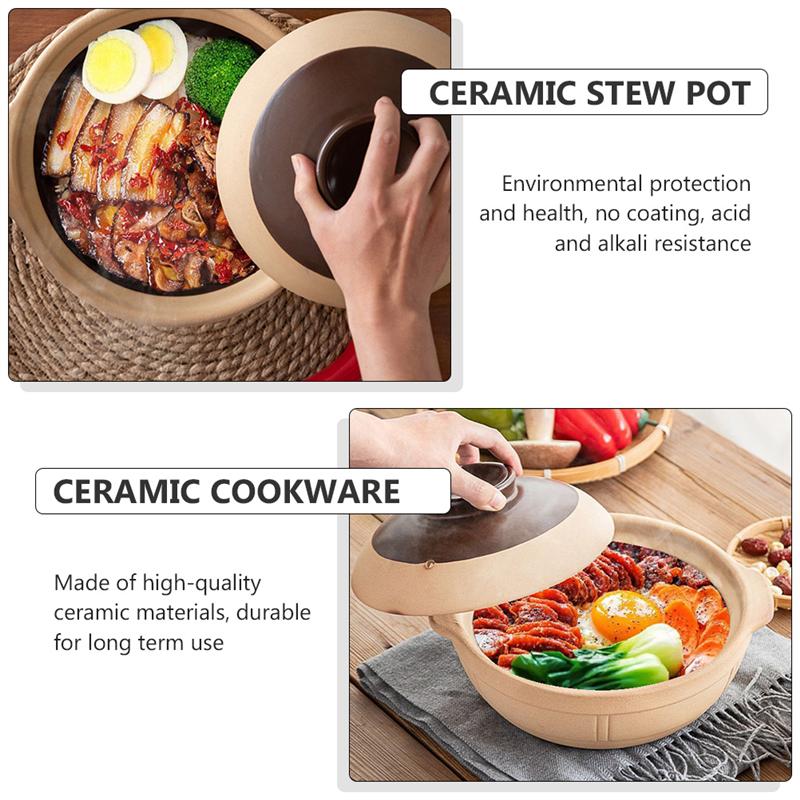 Ceramic Casserole Stew Pot Ceramic Round Soup Pot with Cover Bowl Tableware Household Kitchen Supplies Cooking Utensils
