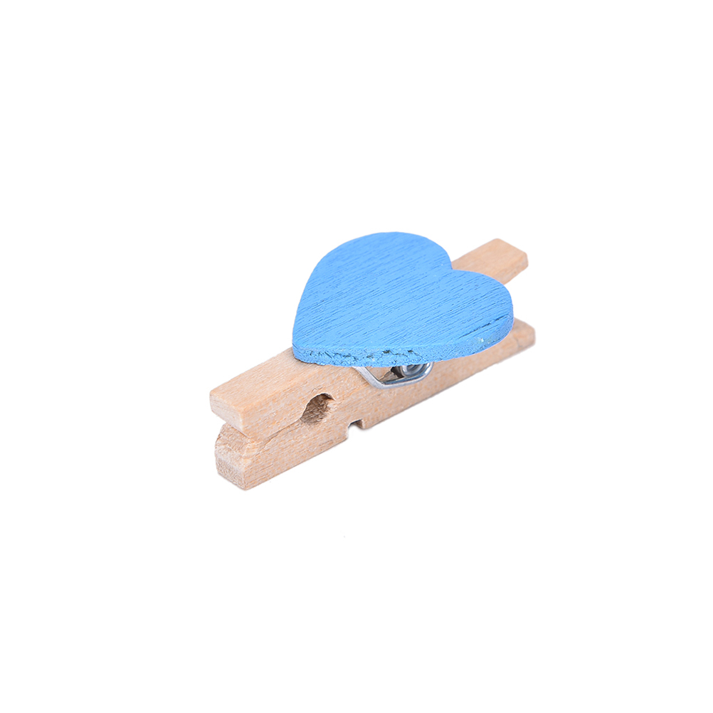 20 stuks Gekleurde Mini Hart Houten Kantoorbenodigdheden Craft Memo Clips DIY Kleding Papier Photo Peg Decoratie 3x0.7cm: Blauw