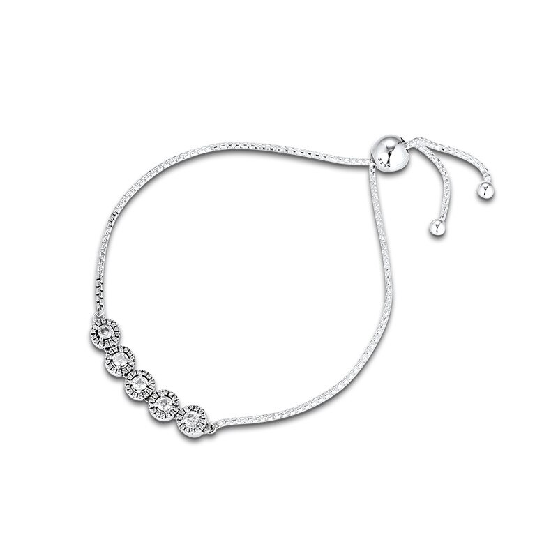 Rotonda frizzante Bracciali a Catena per Le Donne 925 sterlina d'argento cursore Braccialetto Regolabile Gioielli di Cristallo Femminile Dei Monili Del Braccialetto
