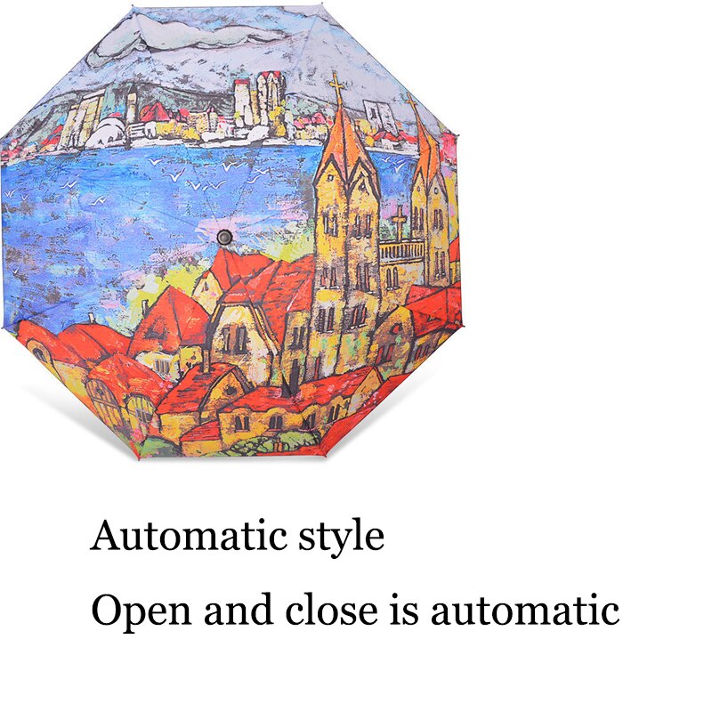 Paraguas pintura al óleo para mujer, sombrilla plegable automática para mujer, Parapluie para exteriores, estudiantes, guarda-chuva: Not Automatic A