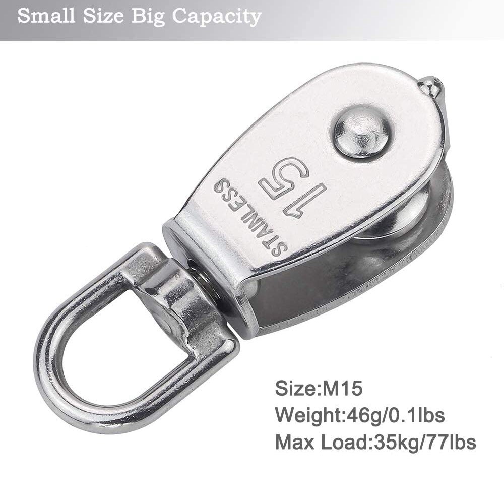 12 Pcs M15 Single Pulley Block 304 Stainless Steel Hang Wire Pulley Roller Swivel Lifting Wire Rope Cable Towing Wheel
