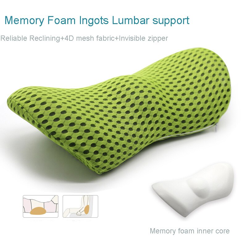 Slow Rebound Memory Cotton Lumbar Support Pillow for Office Chair Multi-Functional Car Back Pillow Waist Protect Cushions HM014: Reseau green