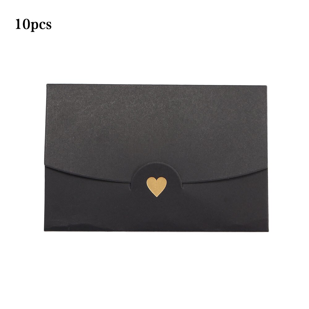 (10 pièces/lot) 10.5*7CM petite carte de voeux nom carte enveloppe estampage à amour nacré papier Mini enveloppes: Black
