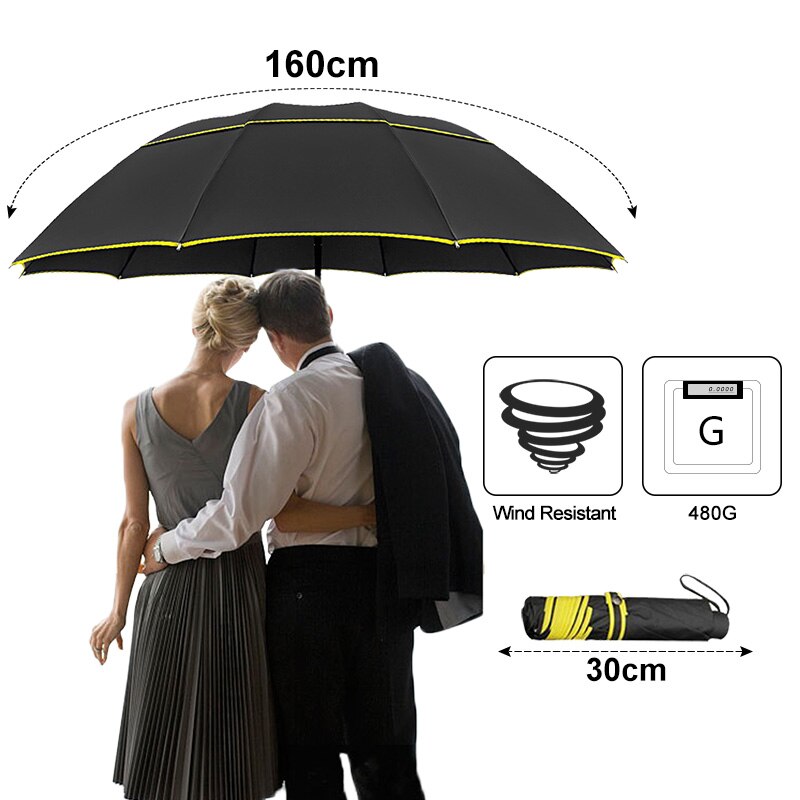 130cm Double Wind Resistant Umbrella Rain Woman Windproof 3Folding Umbrellas Men Outdoor Family Travel Business Large Paraguas