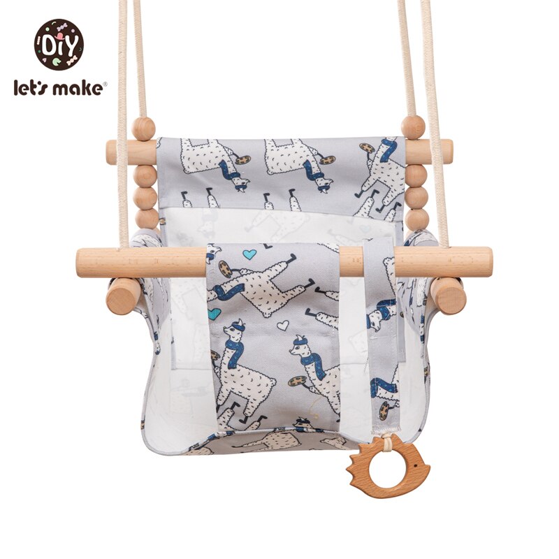 Let's Make Baby Swing Set Cartoon Canvas Chair Hanging Wood Outdoor Baby Toy Outdoor Small Basket Safe Recreation For Children: Set 4