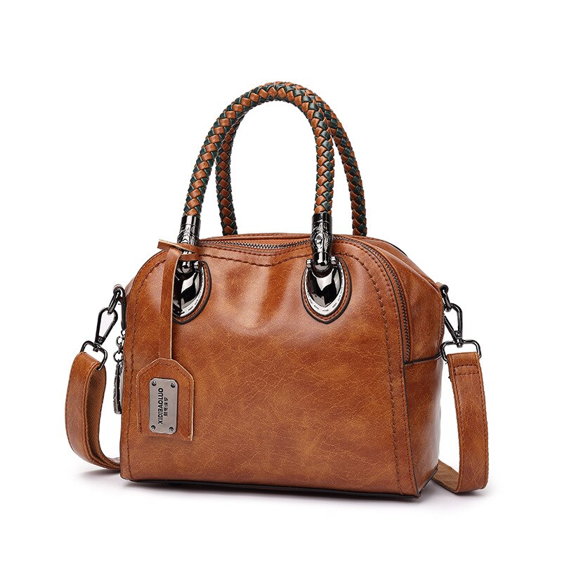 Olie Wax Lederen Hit Kleur Handtas Vrouwen Grote Capaciteit Retro Schouder Crossbody Tas Mode Vrouwelijke Tas Luxe