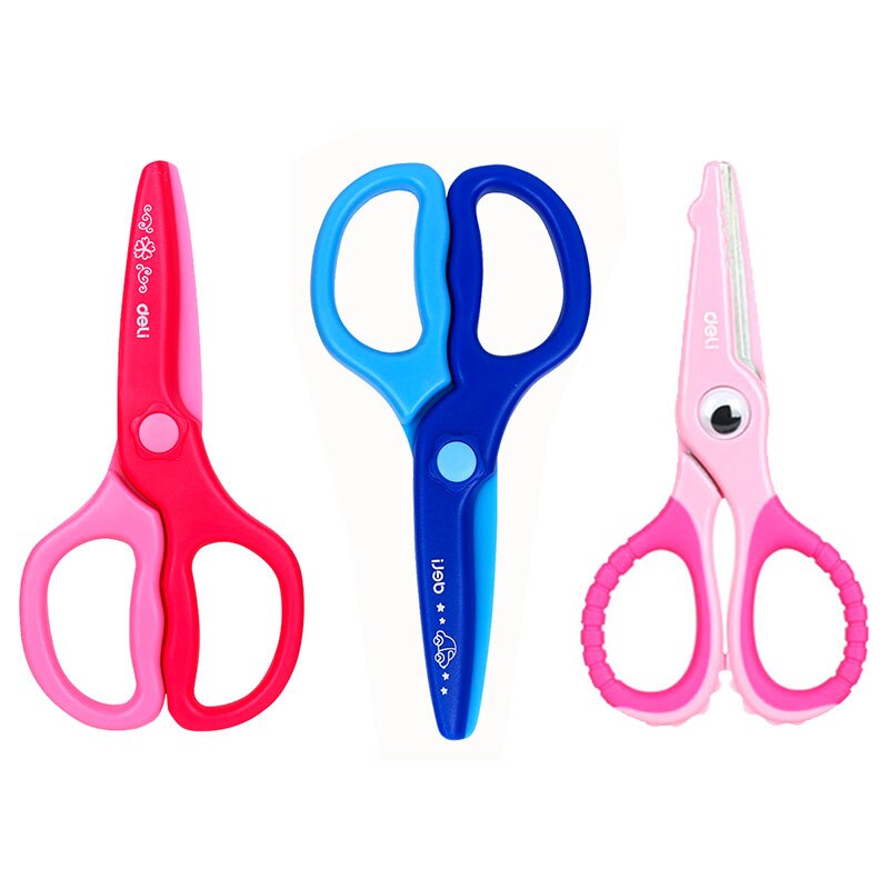 3pc/lot Deli Plastic Scissors for Paper Preschool Kids Safety Training Scissors Child Safe Craft Scrapbooking Scissors School: F