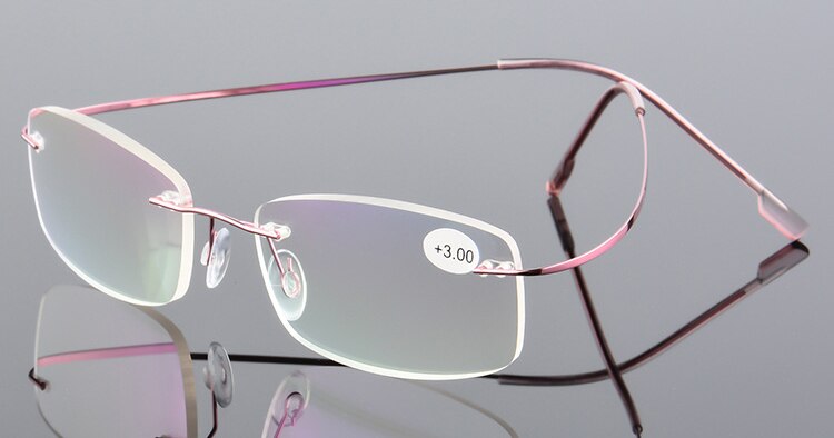 Gafas sin montura ultraligeras Unisex, lentes de lectura de titanio con memoria transparente, magnéticas, para presbicia, con fuerza + 1,0 ~ + 4,0: +350 / pink
