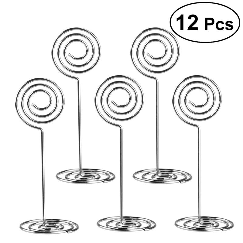 12Pcs Photo Holder Stands Tafel Nummer Kaarthouders Plaats Kaart Papier Menu Clips Mosquito Coil-Vormige Reiziger Base zadelklem: Silver