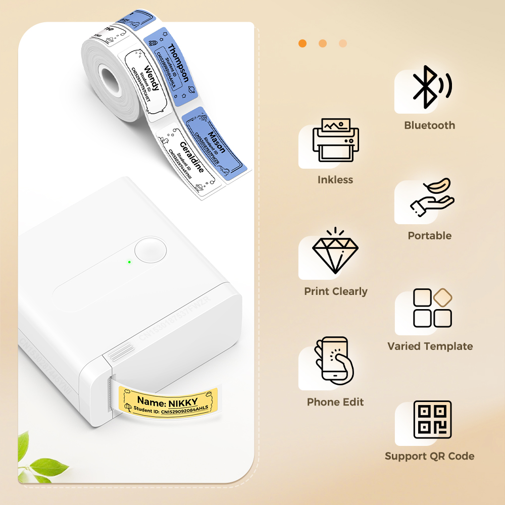 Wireless Thermal Printer D12 Portable Inkless Mini Label Printer D12 Labeling Machine DIY Label Paper or 1PK Printing Sticker