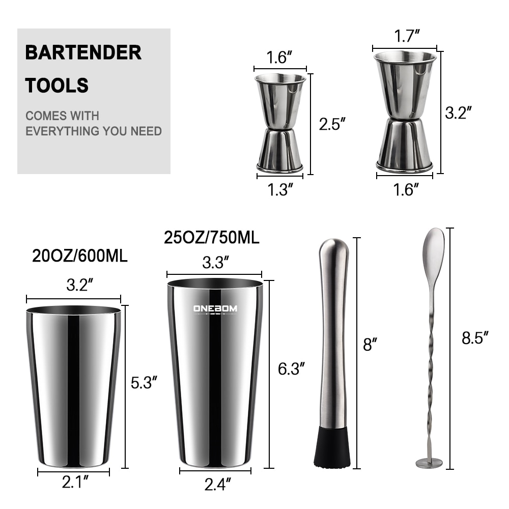 13 Stks/set Rvs Cocktail Shaker Ice Tong Mixer Drinken Boston Barman Browser Kit Bars Set Professionele Barman Tool