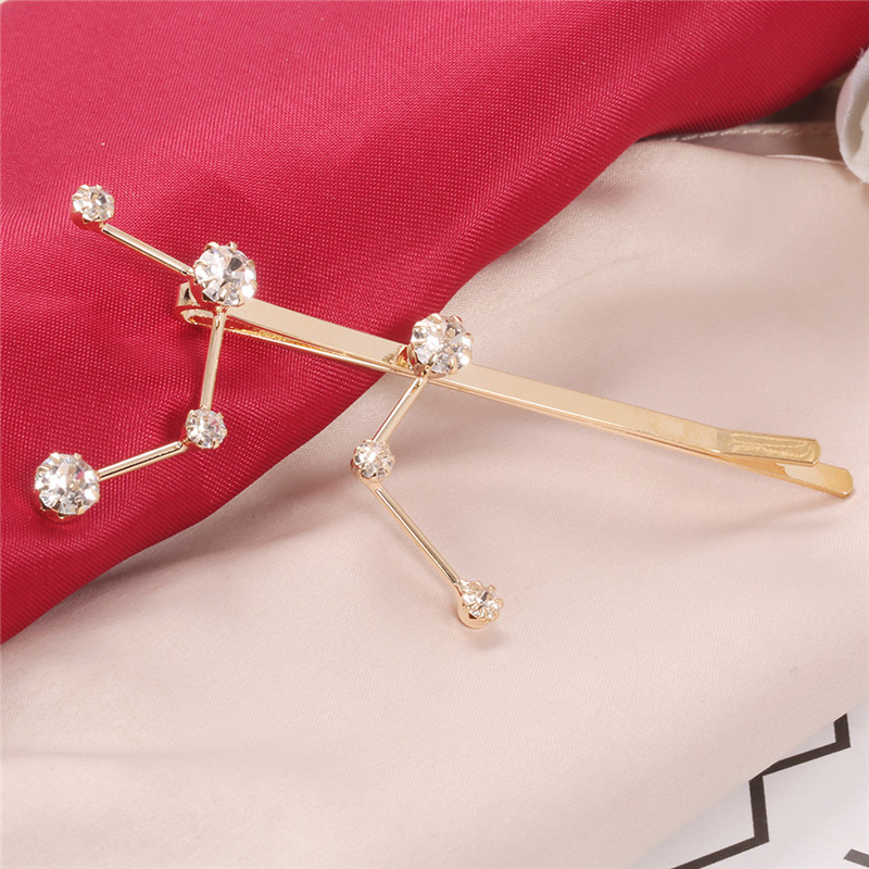 Korean Personality Twelve Constellation Hairpin Wild Zircon Hair Clip Word Clip Temperament Bangs Hairpin Simple Jewelry