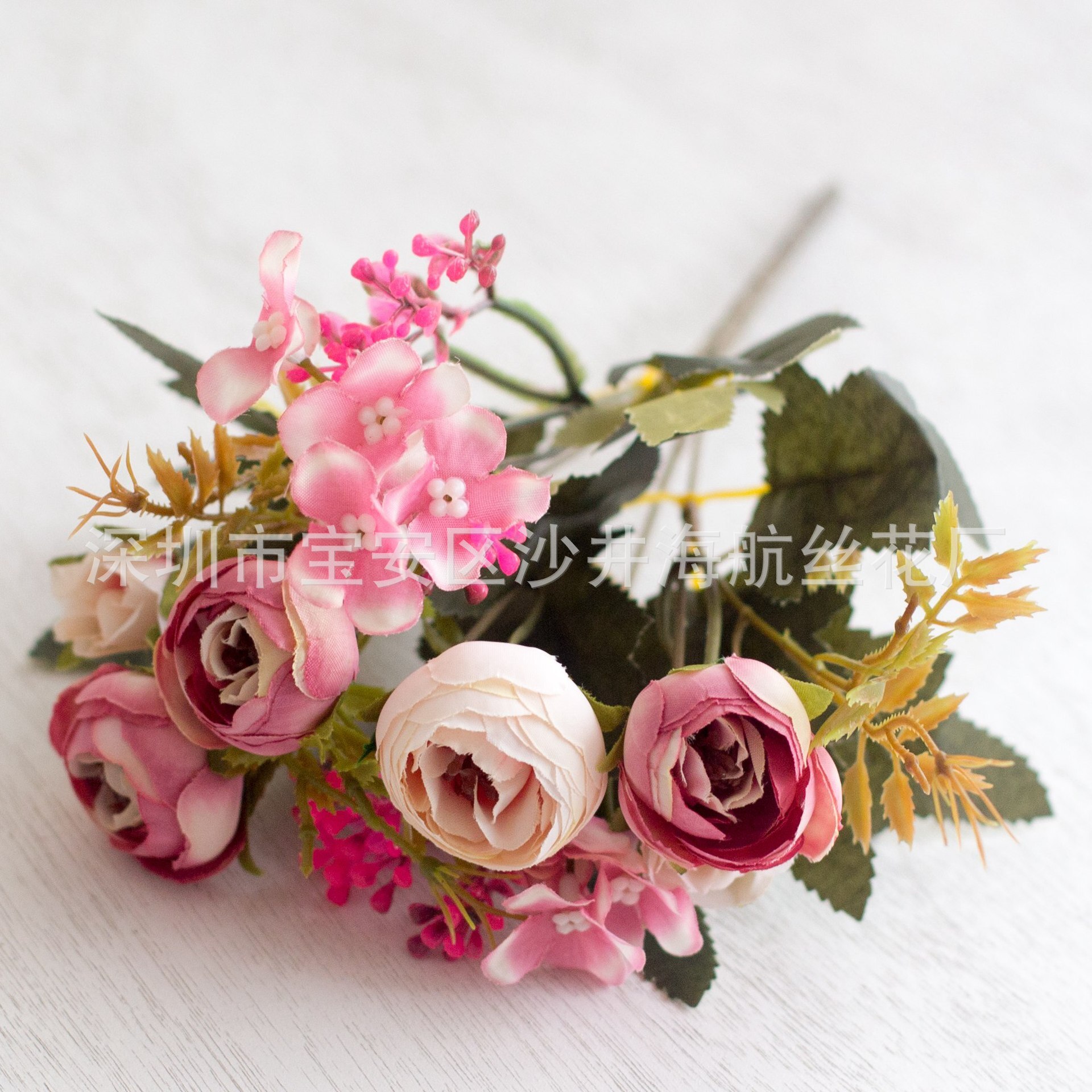 Hipster 5 têtes diamant thé bourgeon artificiel bouton de rose mariage décoratif fleur ameublement maison fleur européenne: Rose foncé
