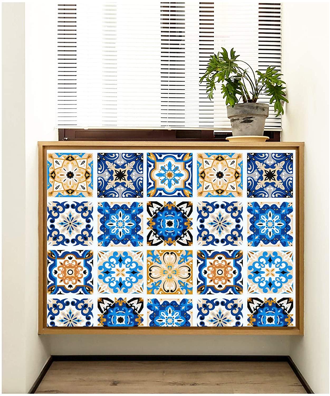 LUCKYYJ Morocco Tiles Peel and Stick Wallpaper Vinyl Self-adhesive Contact Paper Removable Blue Multi Backsplash Bathroom