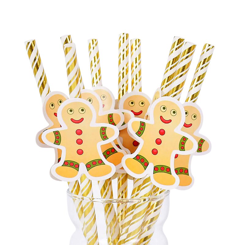 10Pcs Xmas Party Papier Rietjes Kerstman Sneeuwpop Elanden Sap Rietje Kerst Servies Jaar Party Decoratie Supplie: B03