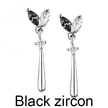 Argento Orecchini di Foglie di Acqua Orecchino di goccia Nero 925 Orecchini di zircone Bianco Per Le Donne di Modo Della Ragazza Regalo Di Compleanno: Black zircon