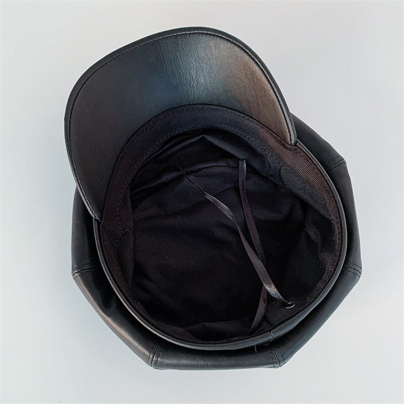 Gorro de cuero para mujer, gorro de otoño e invierno para hombre, boina para mujer, boina negra a la para mujer, boina clásica