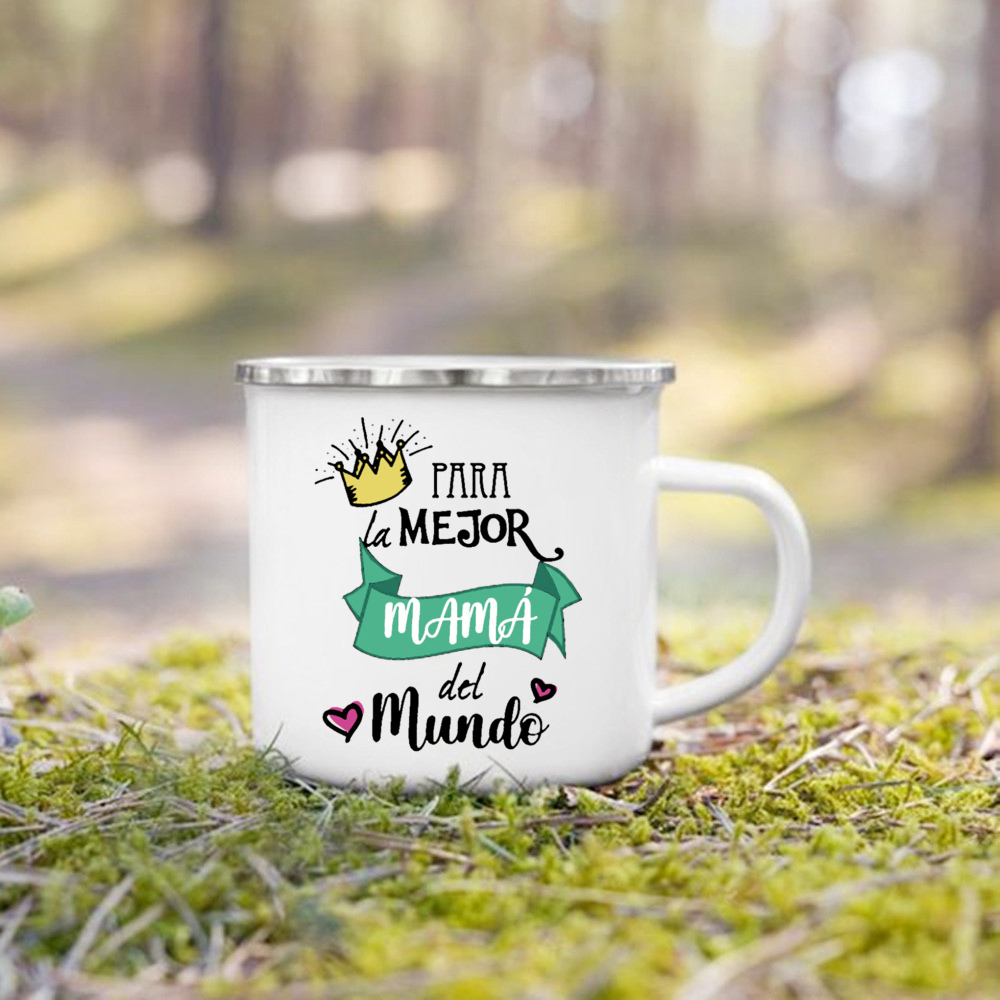 Taza con estampado de la mejor mamá del mundo, tazas de café creativas, bebidas, leche, taza con asa, taza esmaltada para acampar, de cumpleaños para el día de la madre para mamá: Rojo