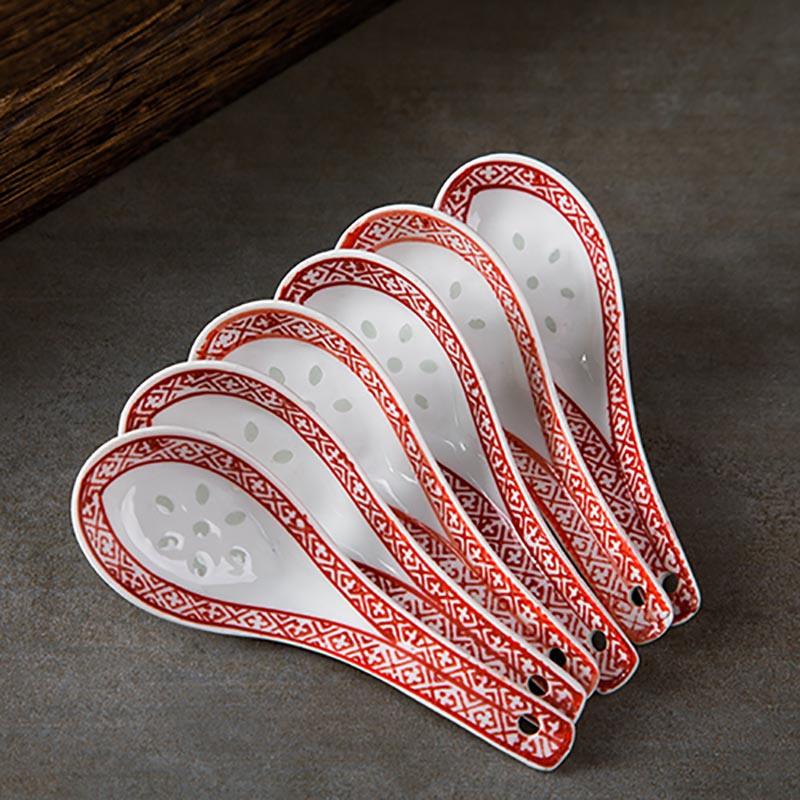 Cuchara sopera de cerámica roja Retro, accesorios de cocina cucharillas, cucharas de arroz, porcelana de Jingdezhen para el hogar