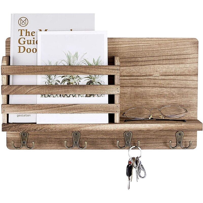 Porte-courrier mural en bois, organisateur de tri de courrier, avec 4 crochets à Double clé, décoration de la maison, pour l'entrée ou la salle de boue