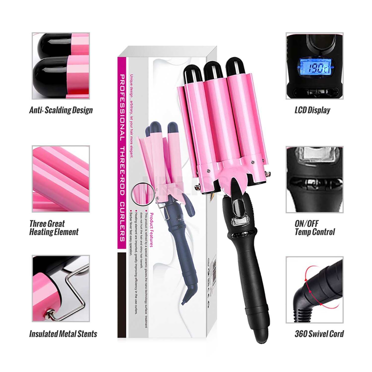 Hair Curling Iron Triple Barrel Hair Curler Flat Iron Curling Waver Wand Crimper Perm Splint Curly Tong Hair Styler
