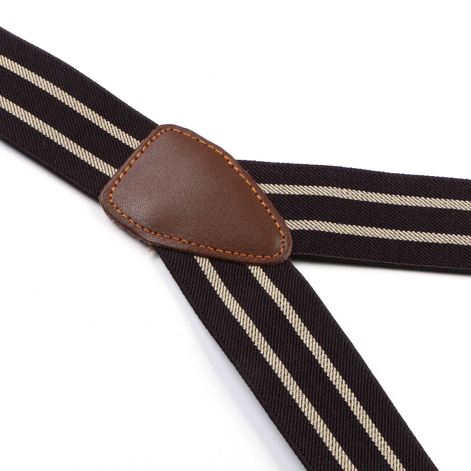 Braces Suspender Adjustable Leather Fitting Six Button Belt Dark Coffee Beige Striped Braces BD756